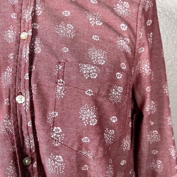 Old Navy Sz M Pink Flower Power Long Sleeve Button Down Shirt Pocket Cotton - Picture 5 of 11